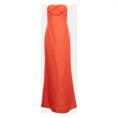 Valentino Coral Orange Silk Strapless Maxi Dress