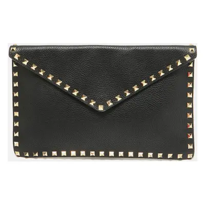 Valentino Black Leather Rockstud Envelope Pouch