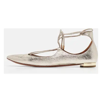 Aquazzura Gold Foil Leather Christy Ankle Wrap Ballet Flats Size