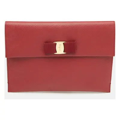 Salvatore Ferragamo Red Leather Miss Vara Slim Clutch