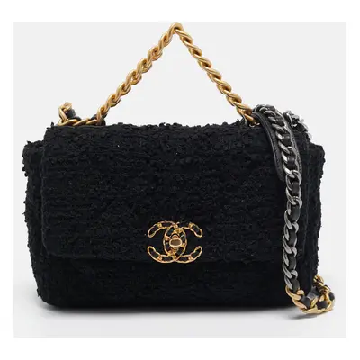 Chanel Black Quilted Tweed Flap Bag