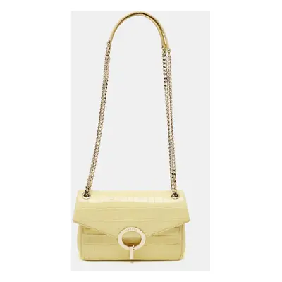 Sandro Yellow Croc Embossed Leather Chain Shoulder Bag