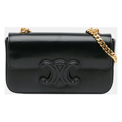 Celine Black Calfskin Cuir Triomphe Chain Shoulder Bag