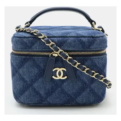 Chanel Blue Denim Matelasse Vanity Handbag