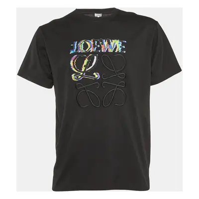 Loewe Black Glitch Anagram Embroidery Cotton Crew Neck T-Shirt