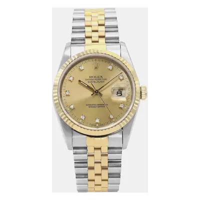 Rolex Datejust mm 18K Gold Steel Champagne Diamond Dial Men's Wristwatch