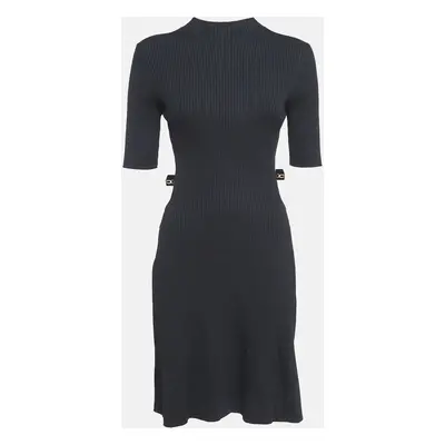 Maje Black Rib Knit Cut-Out Detail Midi Dress