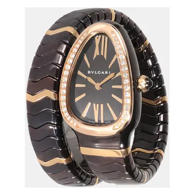 Bvlgari Black Diamond 18k Rose Gold Serpenti Spiga Quartz Women's Wristwatch mm