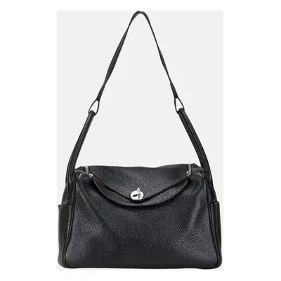 Hermes Black Leather Lindy Handbag