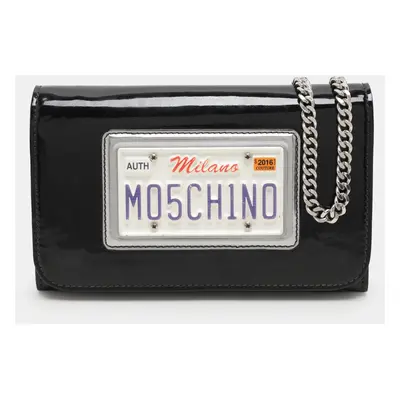 Moschino Black Patent Leather Number Plate Chain Clutch