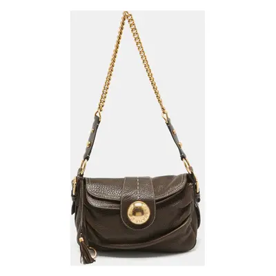 Dolce & Gabbana Dark Brown Leather Flap Tassel Shoulder Bag