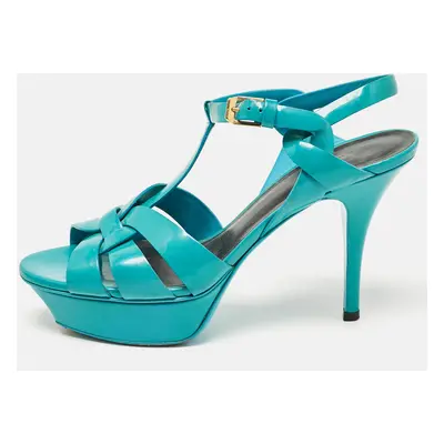 Saint Laurent Blue Patent Tribute Ankle Strap Sandals Size