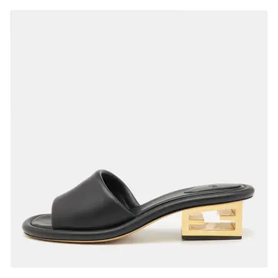 Fendi Black Leather Baguette Slide Sandals Size