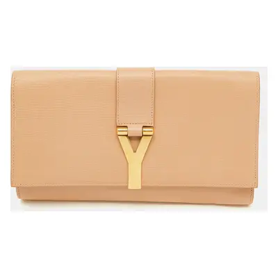 Yves Saint Laurent Beige Leather Y Line Flap Clutch