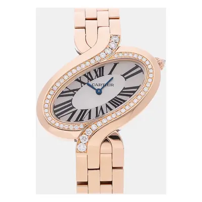 Cartier Silver 18k Rose Gold Delices WG800006 Quartz Women's Wristwatch mm