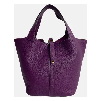 Hermes Purple Leather Picotin Lock MM Handbag