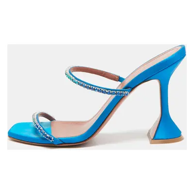 Amina Muaddi Blue Satin Crystal Gilda Sandals Size