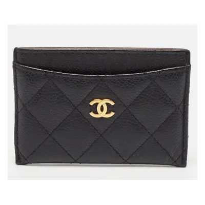 Chanel Black Quilted Caviar Leather CC Card Holder