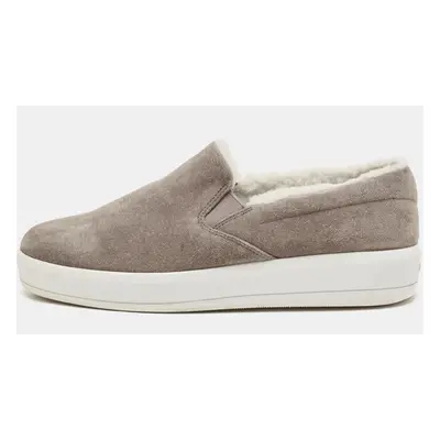 Prada Sport Grey Suede and Shearling Slip On Sneakers Size