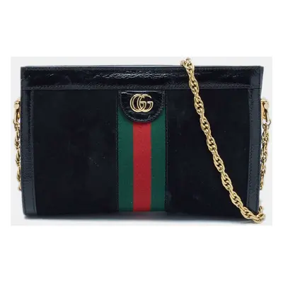 Gucci Black Patent Leather and Suede Small Ophidia Shoulder Bag