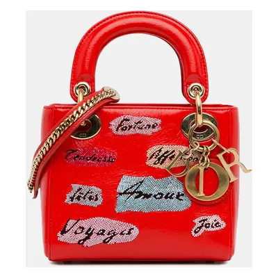 Dior Red Mini Calfskin Sequin Embellished Lady Dior