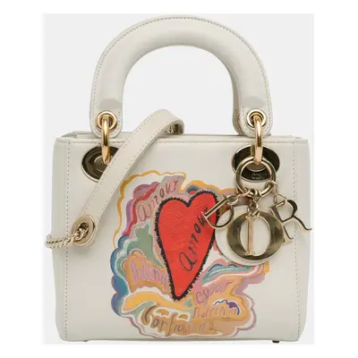 Dior White Niki De Saint Phalle Mini Calfskin Dioramour Lady Dior