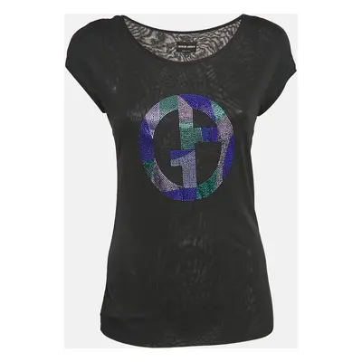 Giorgio Armani Black Rhinestone Embellished Jersey T-Shirt