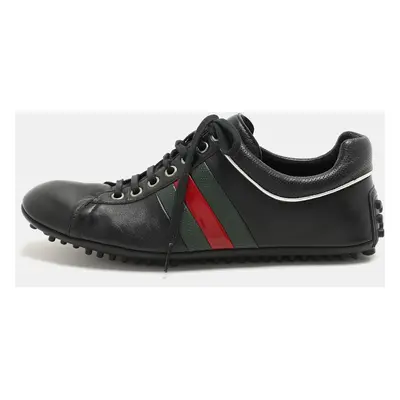 Gucci Black Leather Web Trainers Sneakers Size