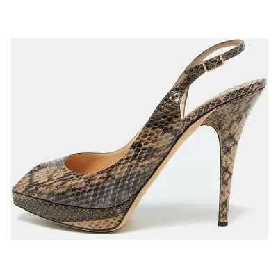 Jimmy Choo Brown/Black Snakeskin Leather Clue Platform Sandals Size