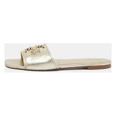 Tory Burch Gold Leather Eleanor Flat Slides Size 37.5