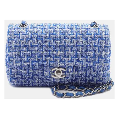 Chanel Blue Mini Rectangular Classic Tweed Single Flap