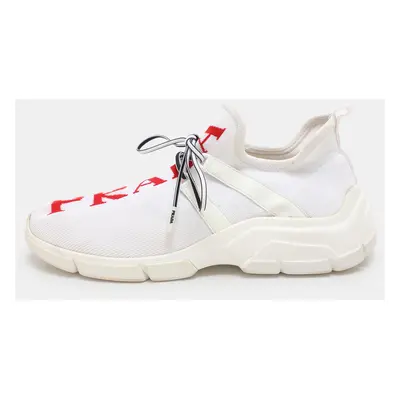 Prada White/Red Knit Fabric Low Top Sneakers Size