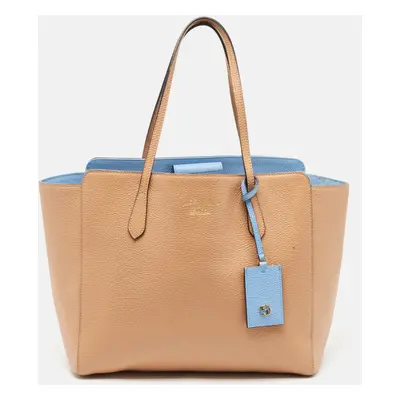 Gucci Camelia/Mineral Blue Leather Swing Tote