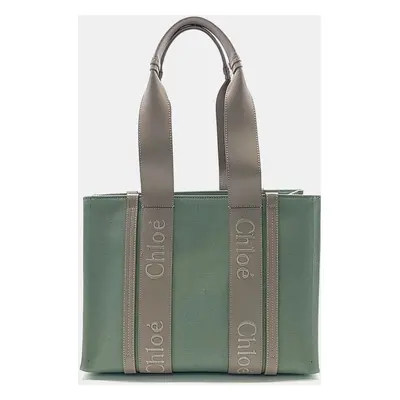 Chloe Green Grey Canvas and Leather Chloe Green Grey Woody Medium Bag