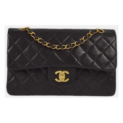 Chanel Black Lambskin Leather Small Classic Double Flap Shoulder Bag