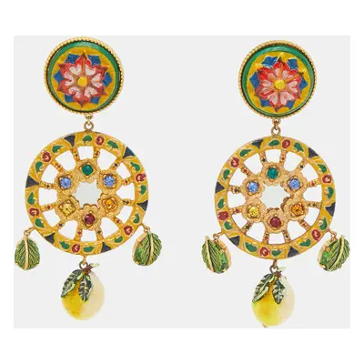 Dolce & Gabbana Lemon Composite Enamel Crystals Gold Tone Earrings