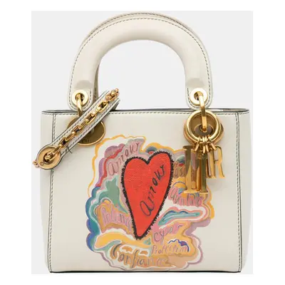 Dior White Niki De Saint Phalle Mini Calfskin Dioramour Lady Dior