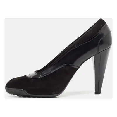 Tod's Black Leather and Suede Platform Pumps Size