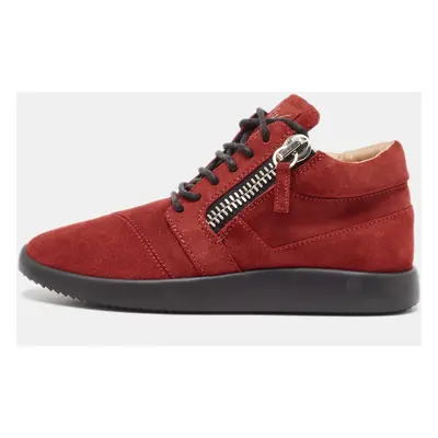 Gisueppe Zanotti Red Suede Double Zip Low Top Sneakers Size