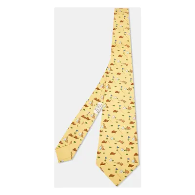 Hermès Yellow Turtle & Hare Print Silk Tie