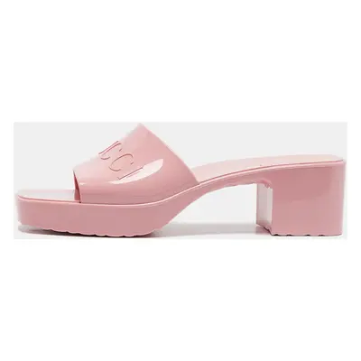 Gucci Pink Rubber Embossed Logo Slide Sandals Size