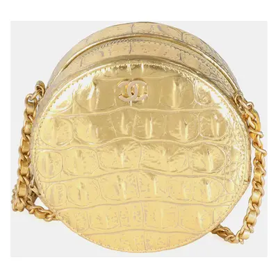 Chanel Metallic Gold Croc Embossed Calfskin Round Clutch On Chain bag