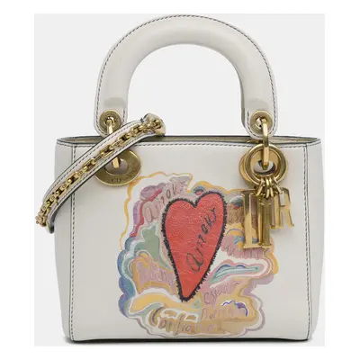 Dior White Niki De Saint Phalle Mini Calfskin Dioramour Lady Dior