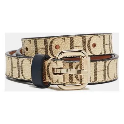 CH Carolina Herrera Beige/Brown Monogram Coated Canvas Slim Belt