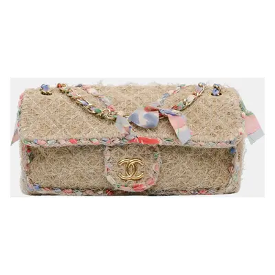 Chanel Beige CC Straw Country Flap