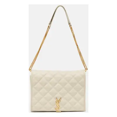 Saint Laurent White Quilted Leather Becky Shoulder Bag