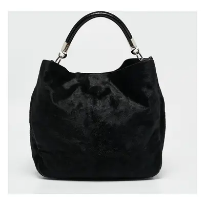 Yves Saint Laurent Black Calfhair and Patent Leather Roady Hobo