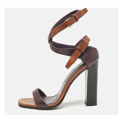 Prada Purple/Brown Leather Ankle Strap Sandals Size