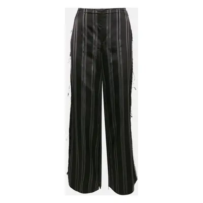 Lanvin Black Stripe Silk Frayed Trousers