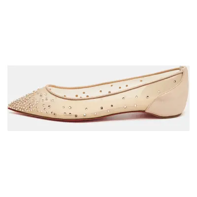 Christian Louboutin Metallic Beige Suede and Mesh Follies Strass Ballet Flats Size 36.5